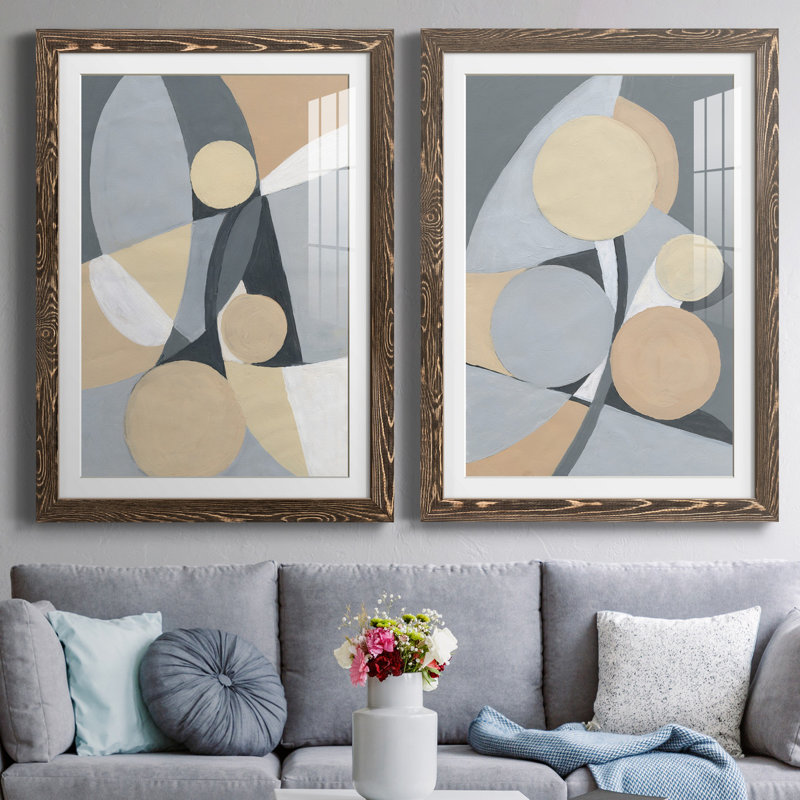 " Millenium I " 2 - Pieces, White, Walnut Paper, 37.5" H x 27.5" W x 1" D