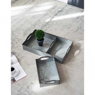 S/3 Decorative Galvanized Gray Nesting Trays