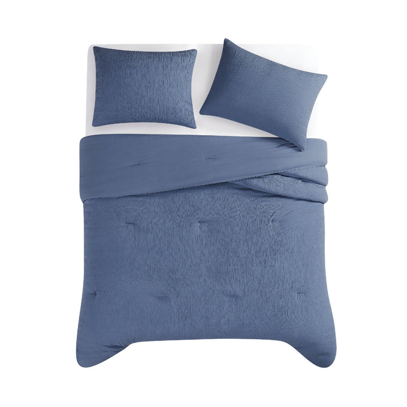 Ensemble d'édredon délavé froissé Trely Soft, Édredon pour lit simple TG + 1 taie décorative, Bleu
