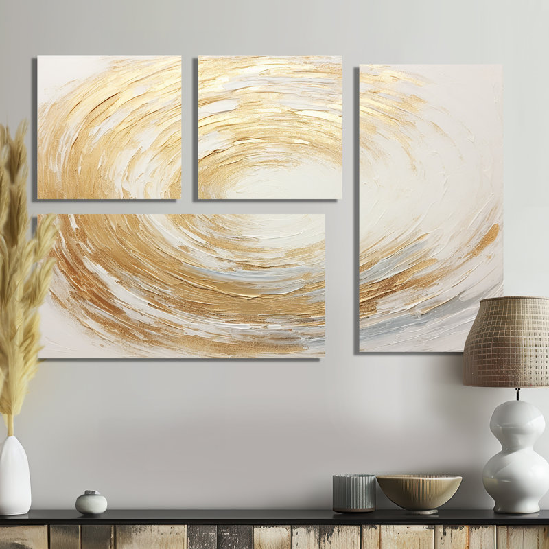 Vortex doré doux et doré - Art moderne sur toile, 4 pièces, Toile tendue, Ne s’applique pas