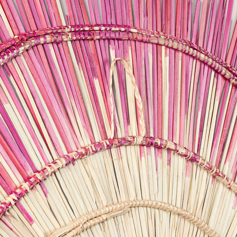 PSSCM Handmade Boho Abstract Wall Decor on Palm Leaves, Pink, 35.5" H x 35.5" W x 0.5" D
