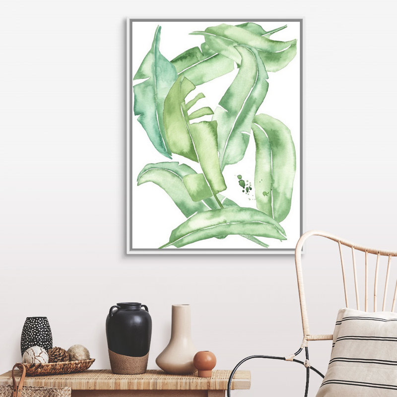 «Green Paradise Palm I», art mural sur toile, Toile avec cadre blanc, H 42 po x l 32 po
