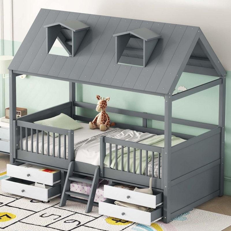 Structure de lit simple en bois, Grey
