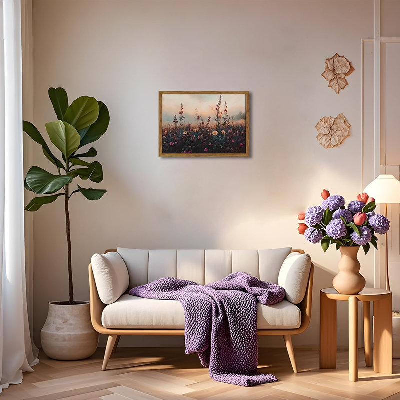 Art mural floral rétro, peinture murale décorative florale aux tons foncés, peinture de paysage de grès peinte à la main texturée en 3D, encadrée