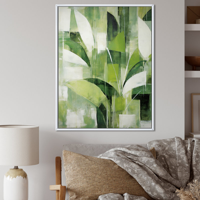 Abstrait, plantes vertes, minimalisme, collage rétro - plantes, art sur toile, H 40 po x l 30 po x P 1,5 po