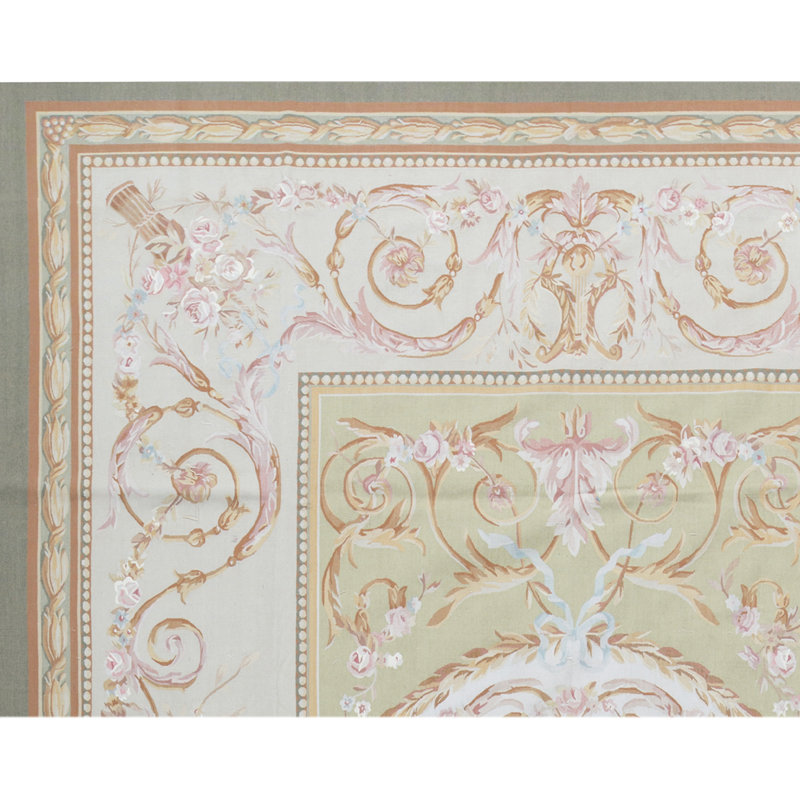 Aubusson Renaissance Wool Oriental Area Rug in Gold/Light Green/Pink, Rectangle 10'2" x 14'4"