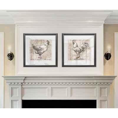 Farm Hen - Matted and Framed Under Acrylic Glass, Set of 2, Large Living Room Wall Art