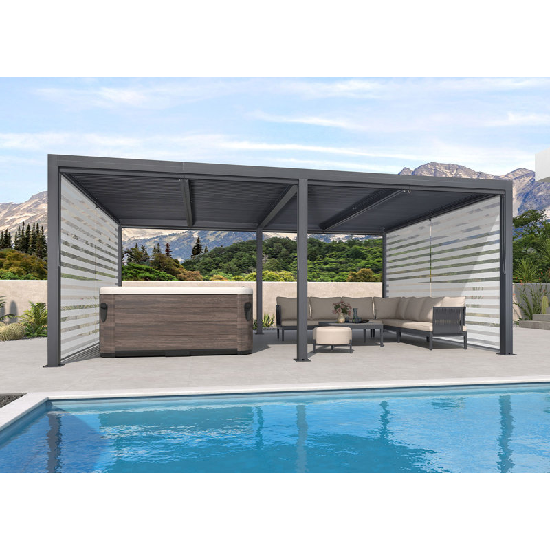 Aluminum Pergola with Roller Shade, 2 Short Side, Gray, 20' x 12'