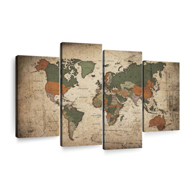 Éducative carte du monde IV, ensemble de 4 reproductions sur toile par Tess P
