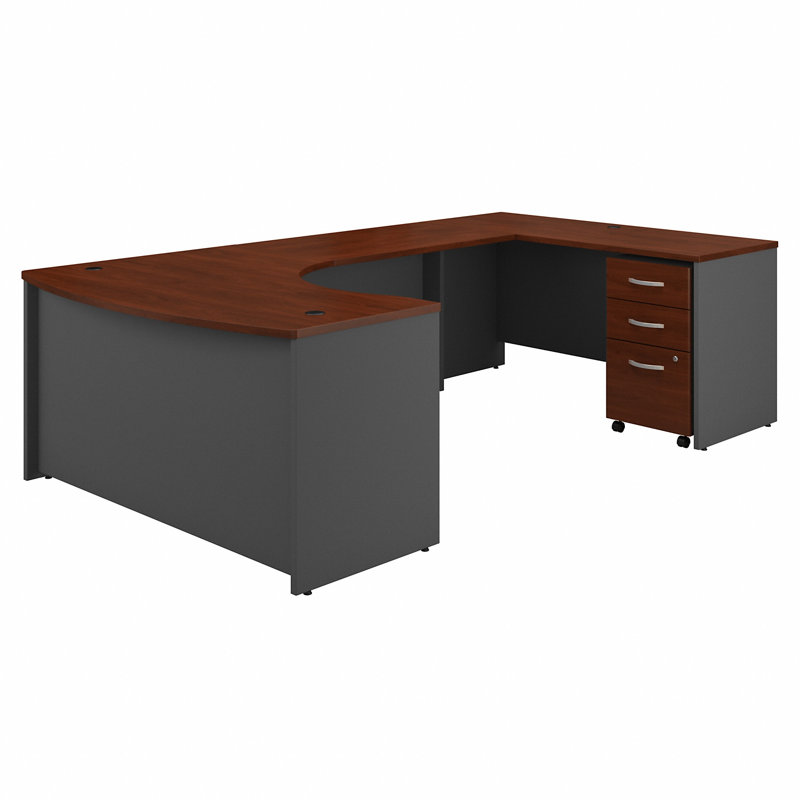 Series C 60W Right Handed Bow Front U Shaped Desk with Mobile File Cabinet, Hansen Cherry