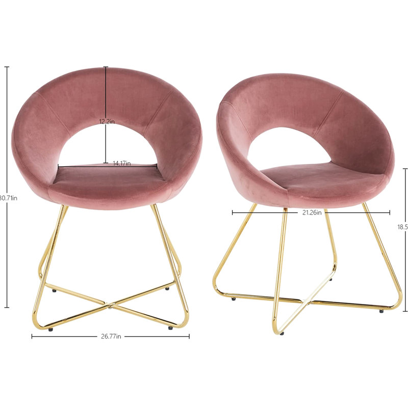 Chaises modernes en velours rose moderne 2 - Chaise d'appoint confortable pour le bureau, tissu pour espace de travail, 2 pieds de terrasse stables, balcon relaxant, look élégant de patio, matériaux