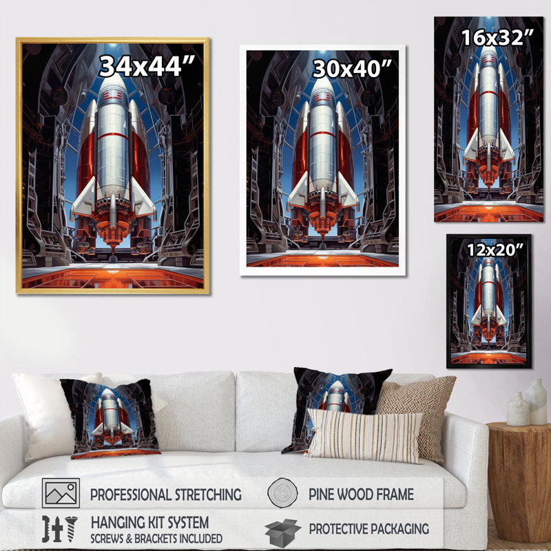 Rocketship Reverence II, reproduction d'art sur toile, Encadrement doré, H 32 po x l 24 po x P 1 po