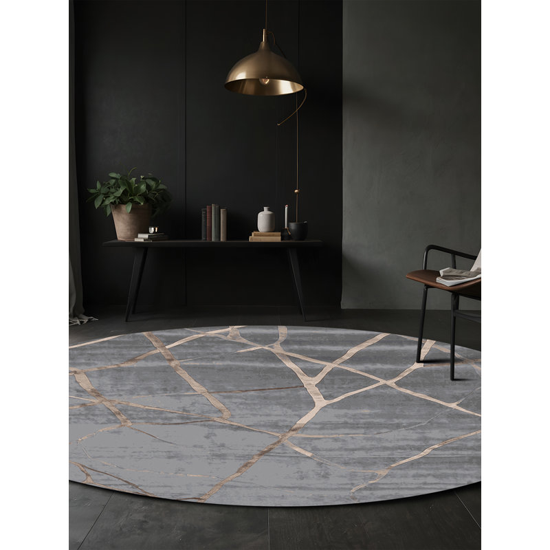 Machine Washable Gray Area Rug, Round 6'