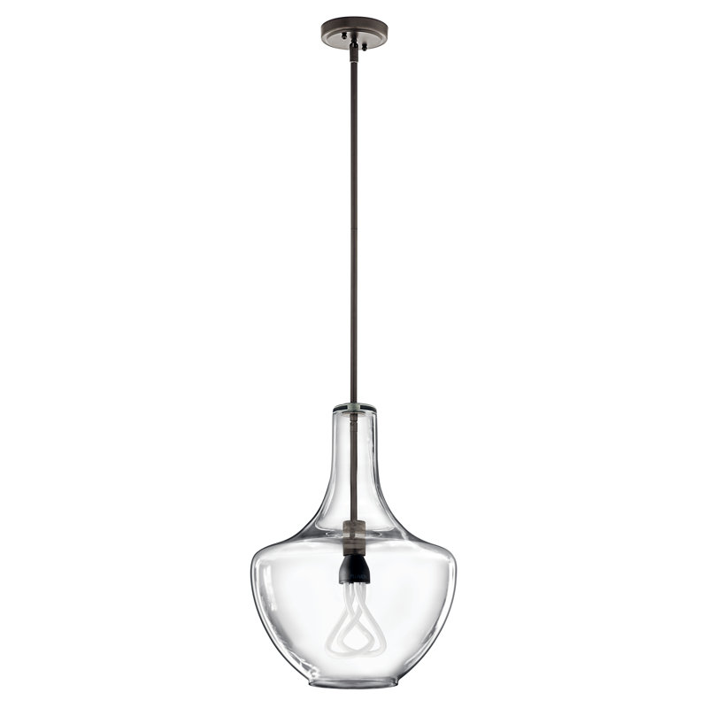 Luminaire suspendu simple à 1 lumière Moten, Clear Glass, H 20 po x l 13,75 po x P 13,75 po, Bronze vieilli