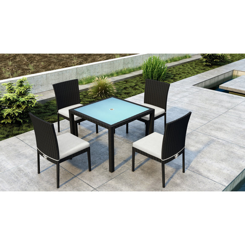 Thornaby 4 - Person Wicker Patio Dining Set with Square Table, Canvas Natural Sunbrella® Canvas