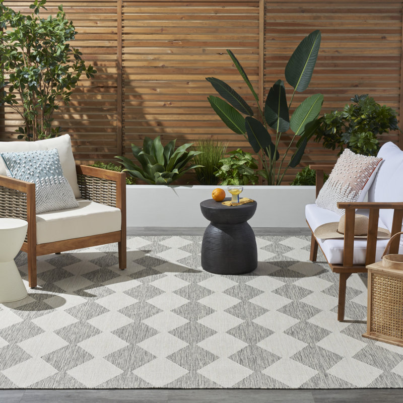 Tapis intérieur / extérieur rectangulaire Positano, Rectangle 8 pi x 10 pi, Gris / Crème