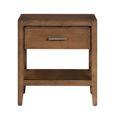 Armoire de chevet transitionnelle brune Alette avec 1 tiroir et table de chevet ouverte à finition brossée