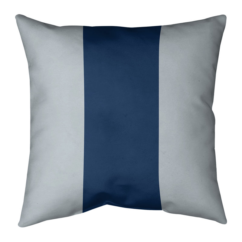 Striped Linen Reversible Throw Pillow, 16" x 16", Silver/Navy Blue