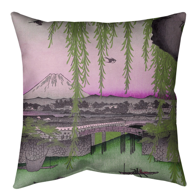 Coussin yatsumi bridge, 18 po x 18 po, Rose, Faux lin