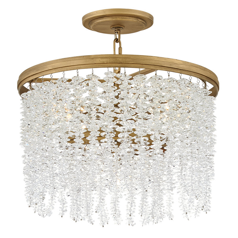Rubina 18" Four-Light Semi-Flush Mount Chandelier w/ Hand-Strung Crystal Strands