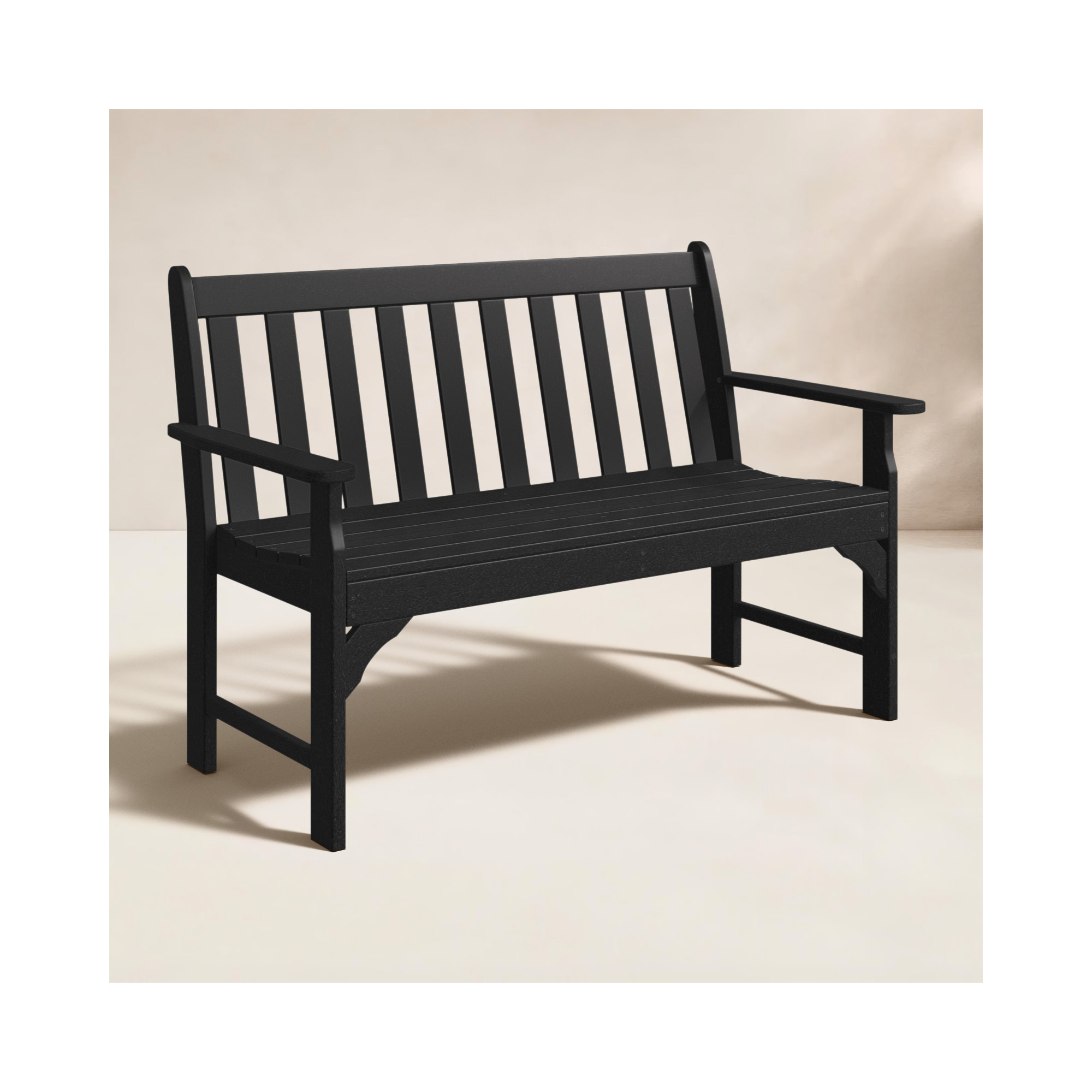 POLYWOOD Vineyard Patio Bench, Black, 35.25" H x 48" W x 24" D