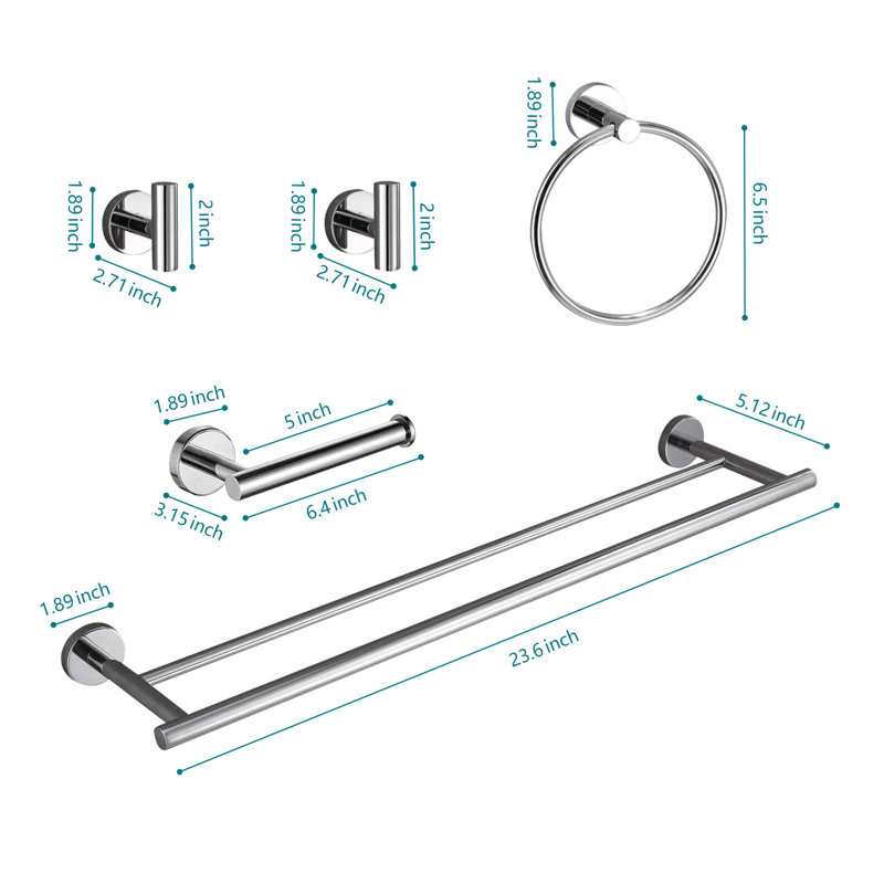 Porte-serviettes mural en aluminium pour salle de bain 5 pièces, Chrome chrome