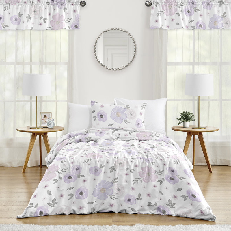Ensemble d'édredon en microfibre Watercolor, Édredon pour lit simple + 1 taie décorative stan, Lavande / mauve / gris