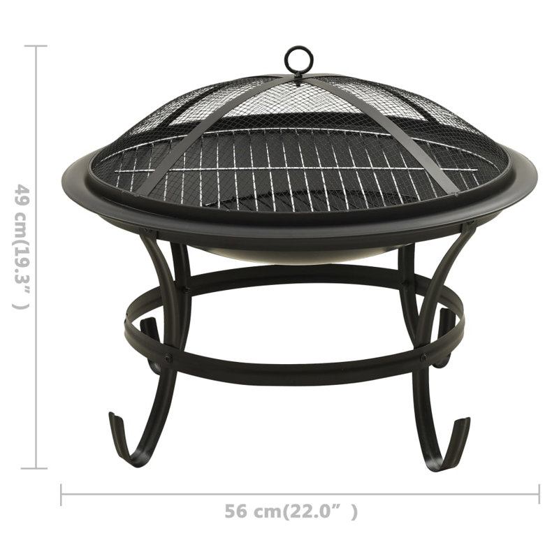 Fire Pit Fireplace for Camping Picnic Firebowl Outdoor with Poker Steel, Black