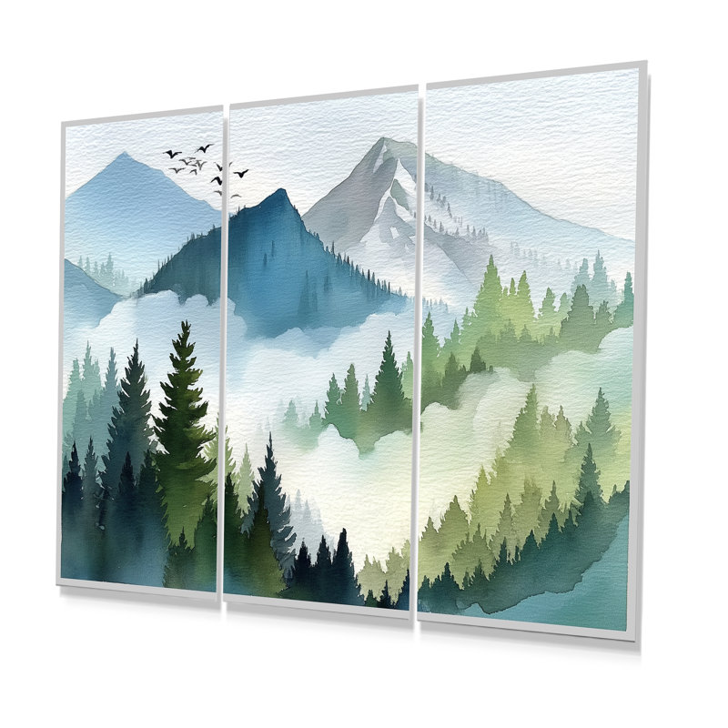Montagnes aquarelles dans le parc national Jasper - ensemble d'art mural Canada, H 40 po x l 60 po, Frameless Metal Print