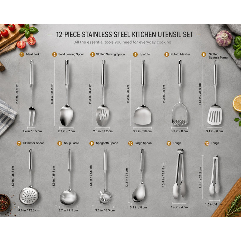 304 Stainless Steel Cooking Utensils Set, 12 Pcs