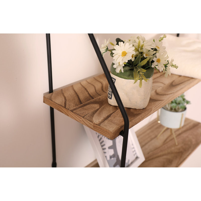Floating Shelf with Metal Brackets, Wall Mounted Rustic Wood Wall Storage, Decorative Hanging Display