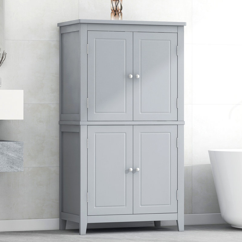 Armoire de rangement élégante pour salle de bain, unité de rangement pour salle de bain, armoire autoportante avec 4 portes, tablettes réglables, tablettes adaptables