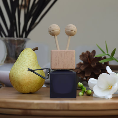 Kissmi Scents 07 Asian Pear & Freesia Scented Portable Car Reed Diffuser With Reed Sticks And Vent Clips, 5 ML (Set Of 2)