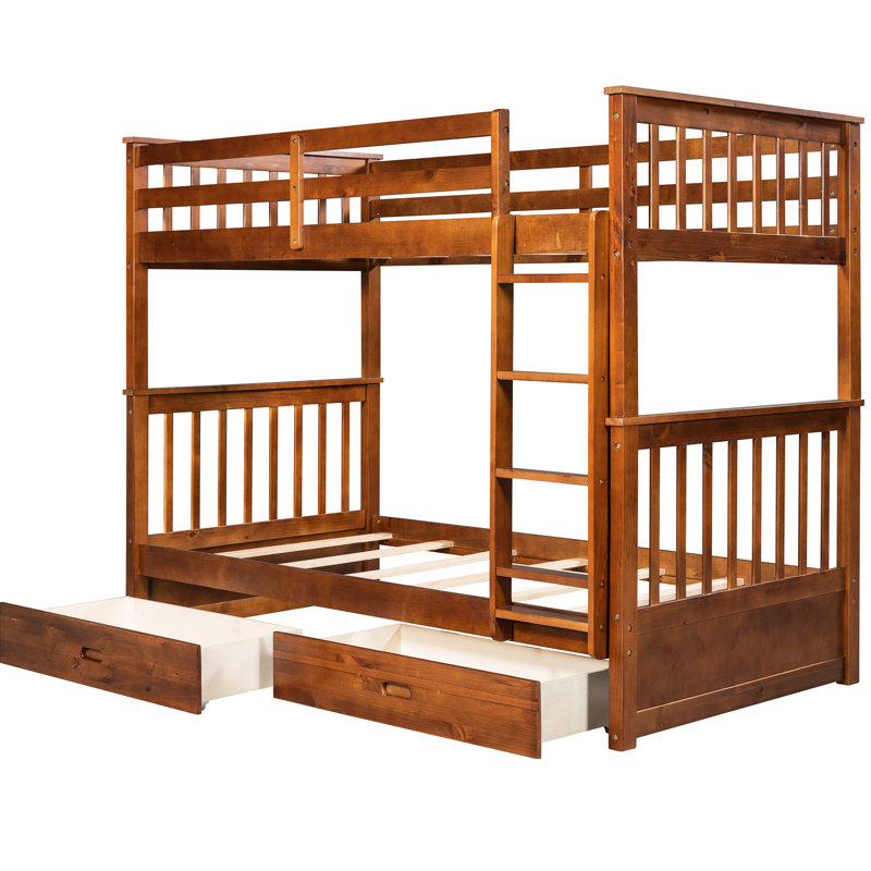 Lit superposé Twintwin en noyer avec construction solide et rangement - pratique et durable pour les échelles de chambre à coucher