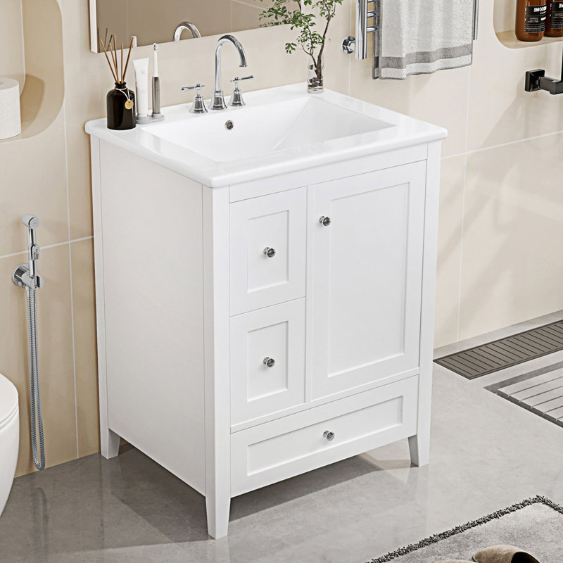 Meuble-lavabo de salle de bain avec lavabo et rangement, Noir, Blanc