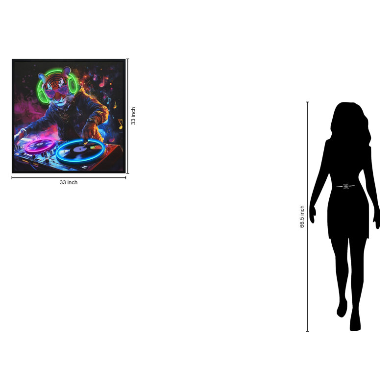 Art mural néon sur toile néon Groove I - 33 po x 33 po - cadre noir