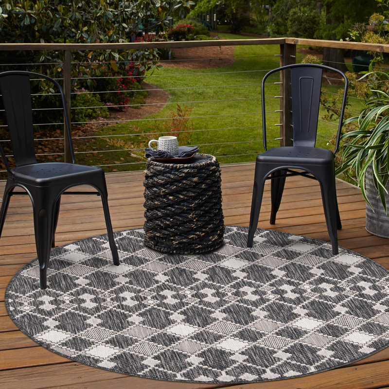 Tapis d'extérieur Charcoal_Unique Loom Traliccio, Rond 3 pi