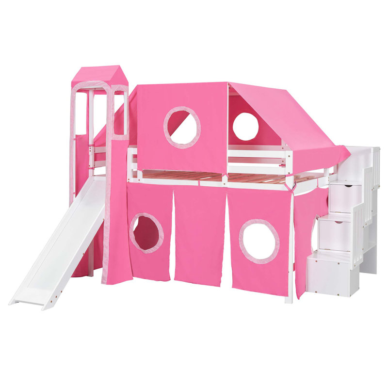 Lit mezzanine avec tente et tour, Lit double, Pink