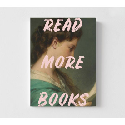 Lire plus de livres, art mural - Portrait rétro avec texte rose ludique