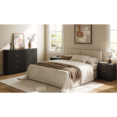 Ensemble de chambre à coucher 3 pièces, commode 8 tiroirs et ensemble de table de chevet 2 pièces