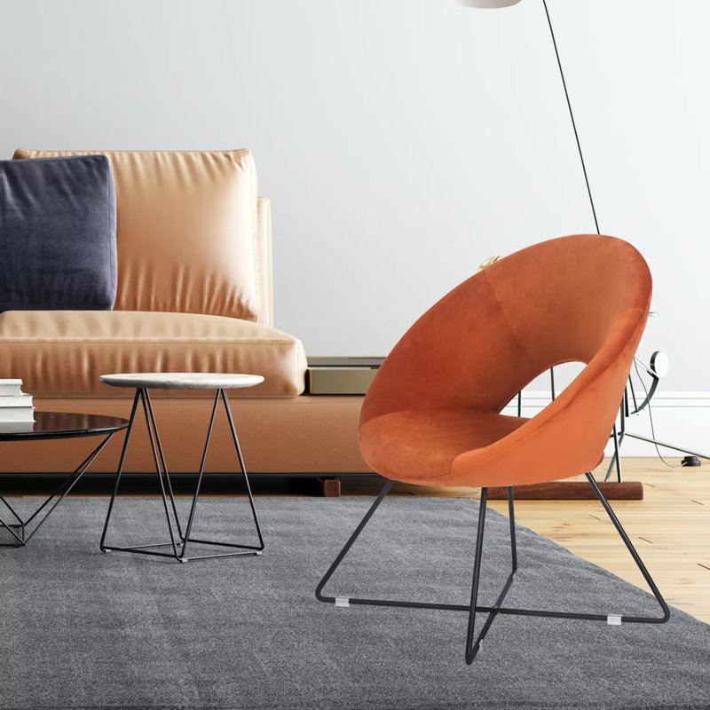 Fauteuil d'appoint moderne 28,35 po Vanezza, Velours Rosa, Noir