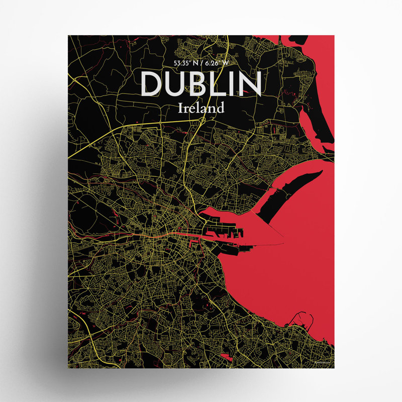 Dublin City Map in Contrast 1 Piece Wall Art, 20cm H x 16cm W x 0.05cm D