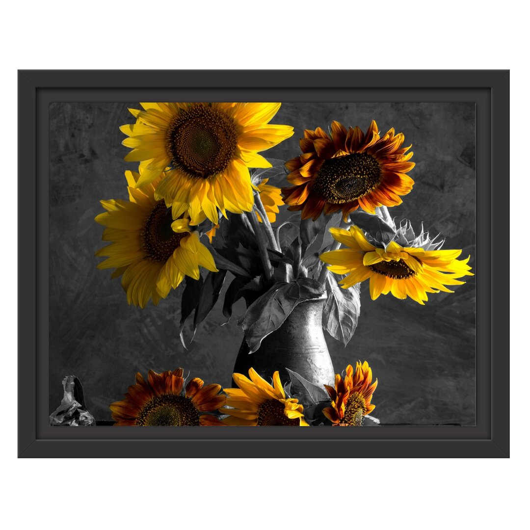 Gerahmtes Wandbild schöne Sonnenblume in Vase