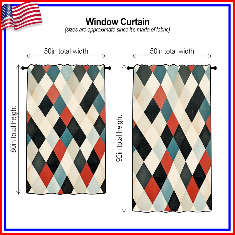 Diamond Checkered Pattern Window Curtains, Checkered Sheer & Blockout Curtains - 1 Panel, Blockout, 50" x 80" - 1 Panel