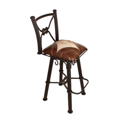 Koleman Iron Bar Stool w/Back w/Swivel (Hair on Hide Pattern)