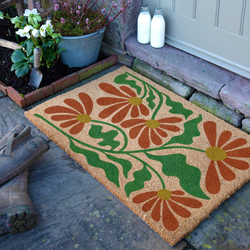 Quirky Floral Pattern Coir Doormat, 60cm W x 90cm L