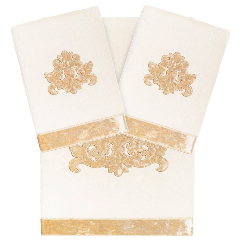  Fleur De Lis 100% Turkish Cotton 3 Piece Towel Set, Beige