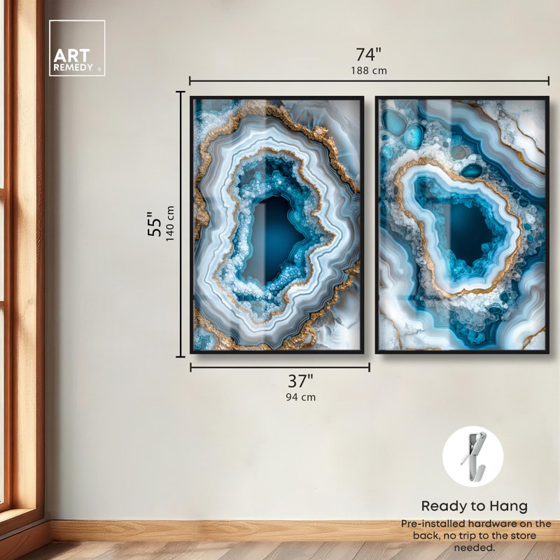 «Godeed Geode Eye Duo», art mural bleu par Art Remedy, H 55 po x l 37 po, Noir