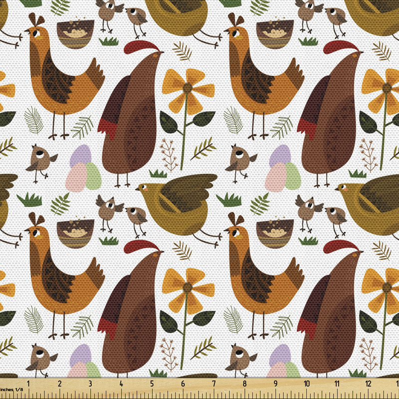 Chardasia Funny Various Chickens Eggs and Flowers Cartoon Rural Farm Elements Multi-Purpose Fabric