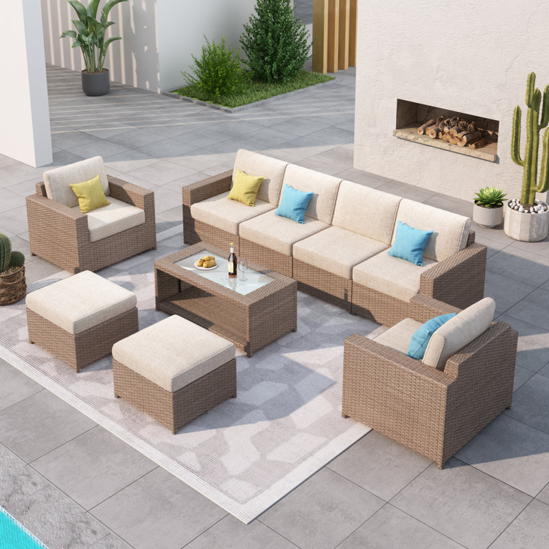 Amberson 8-Person Wicker Patio Seating Group with Cushions